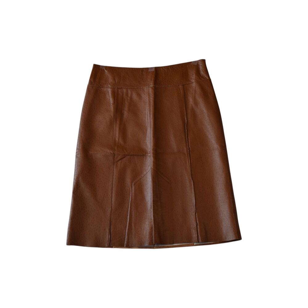 Vintage Genuine Leather A-Line Skirt Brown Size 6 Made in USA